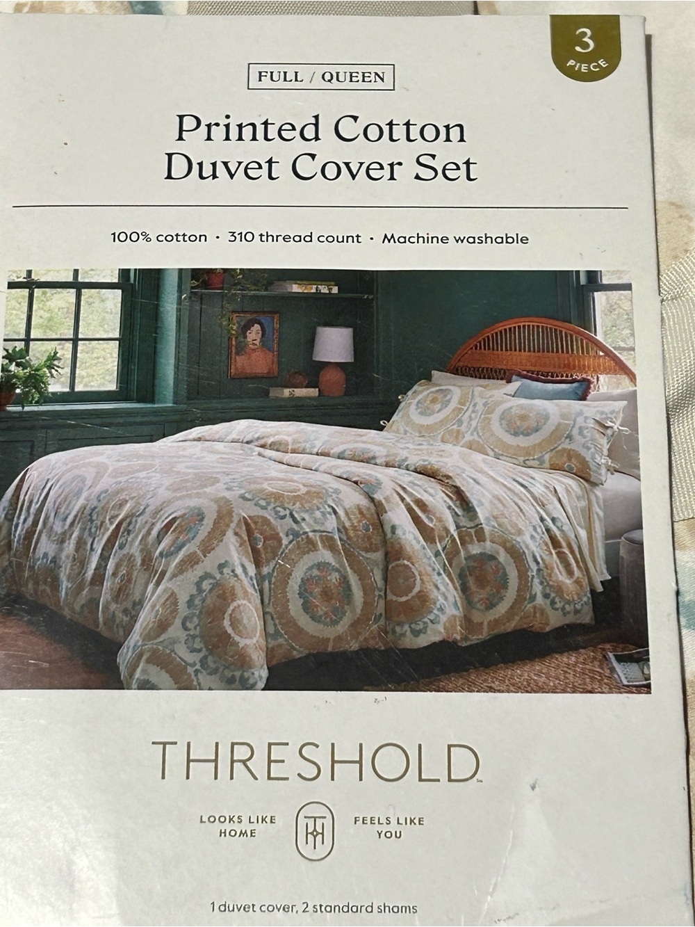 Threshold Printed Cotton Duvet Cover Set - Cream, Tan & Blue